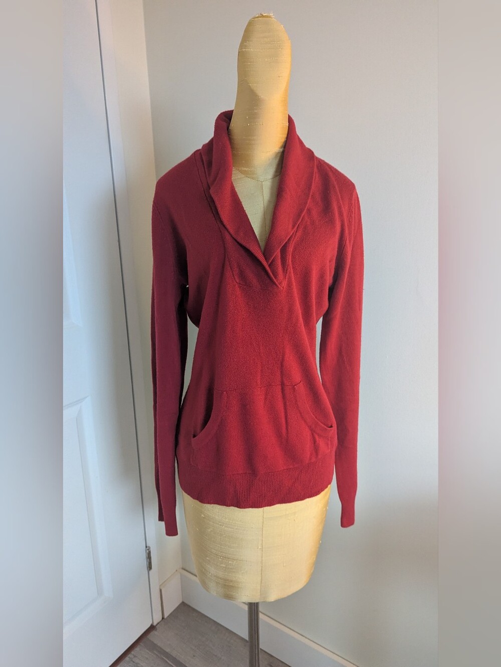​B.U.M. Equipment Red Shawl Collar Pullover Sweater Size M